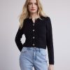 Women r.w. & co. Sweaters & Cardigans | Tweed Long-Sleeve Crew-Neck Cropped Cardigan Black