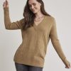 Women r.w. & co. Sweaters & Cardigans | Merino-Blend V-Neck Tunic With Cable Stitches Medium Tan Mix Sw