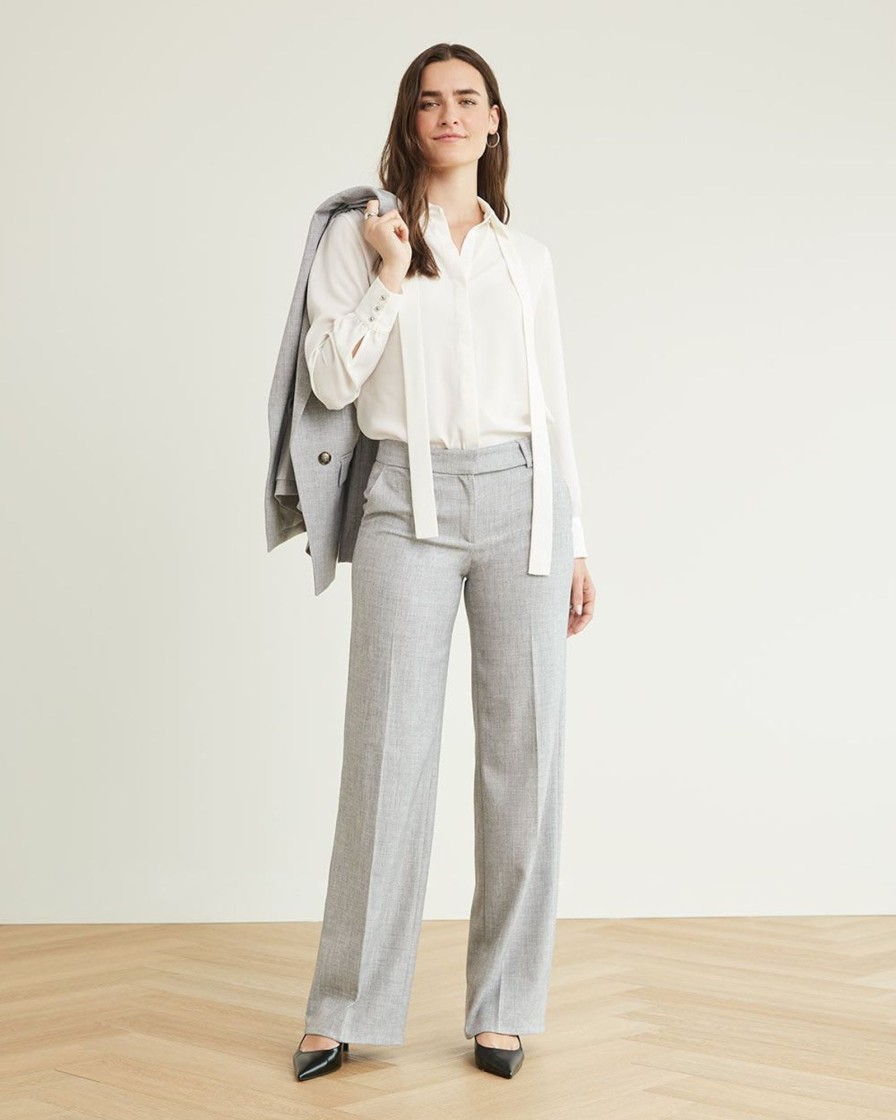 Women r.w. & co. Suits | Wide-Leg Mid-Rise Light Grey Pant Light Htr Grey-Sw