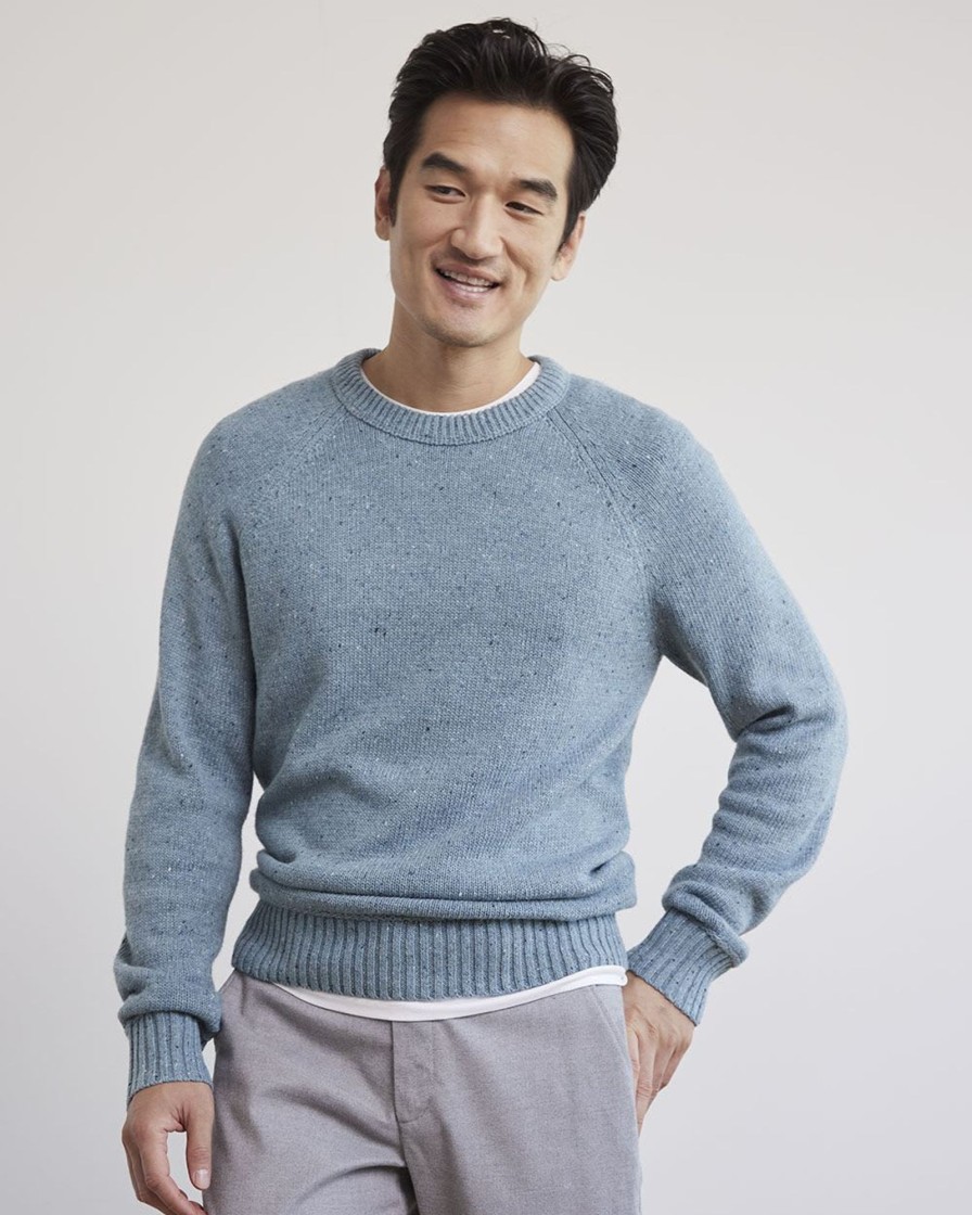 Men r.w. & co. Sweaters & Cardigans | Long-Sleeve Crew-Neck Sweater With Neps Windward Blue