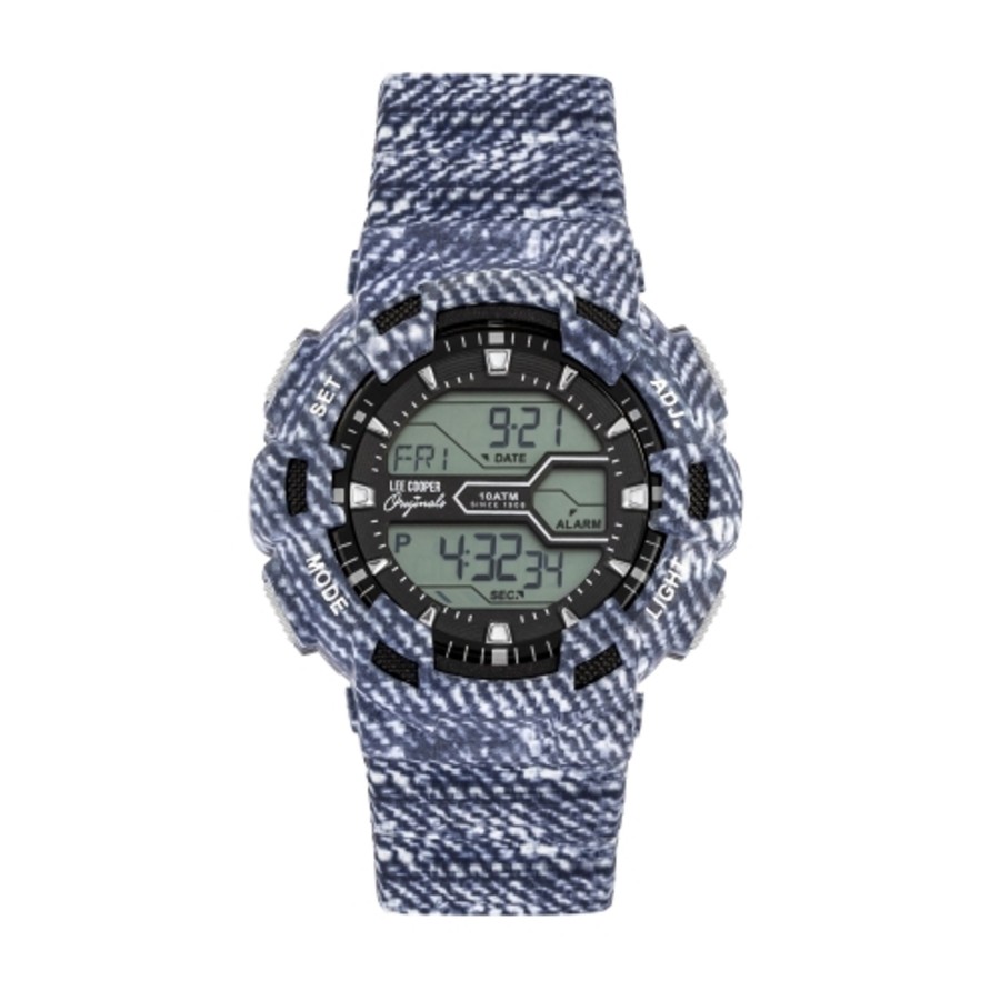 Men lee cooper Watches | Lee Cooper-Digital Denim 46Mm Watch W/Lcd Display Dial Medium Blue