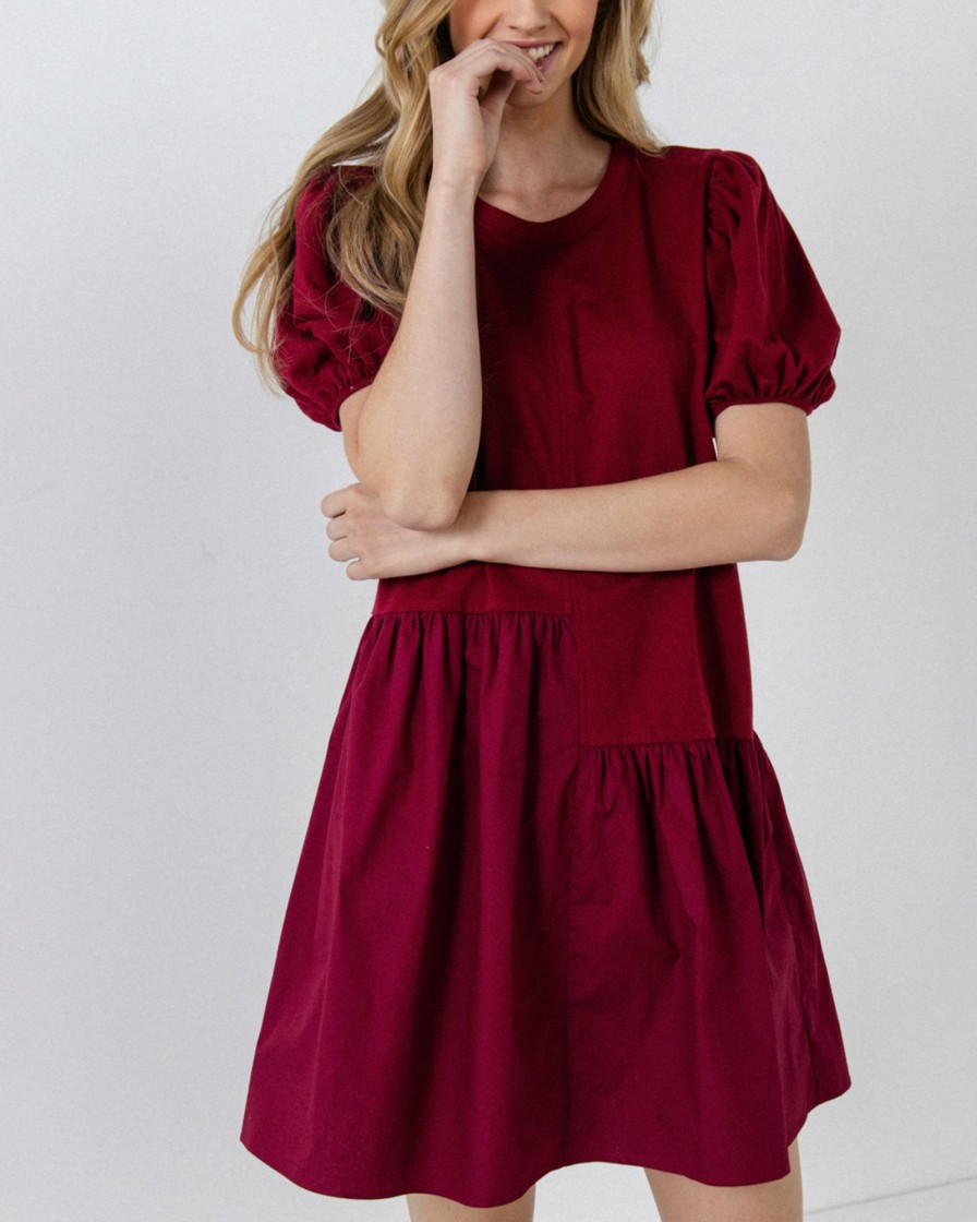 Women english factory Dresses & Jumpsuits | English Factory - Knit Woven Mixed Dress Dark Red