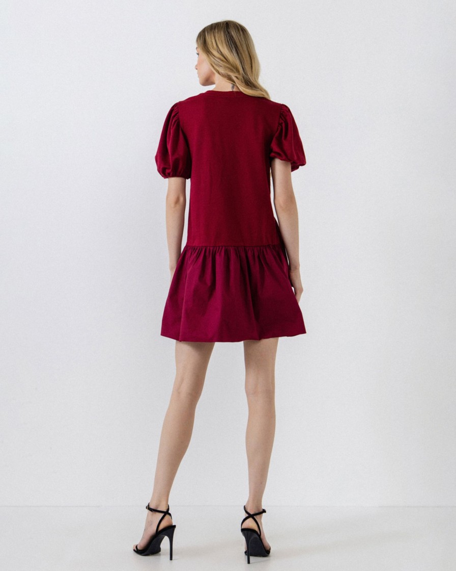 Women english factory Dresses & Jumpsuits | English Factory - Knit Woven Mixed Dress Dark Red