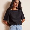 Women r.w. & co. Tops | Short-Sleeve Popover Linen Blouse Black