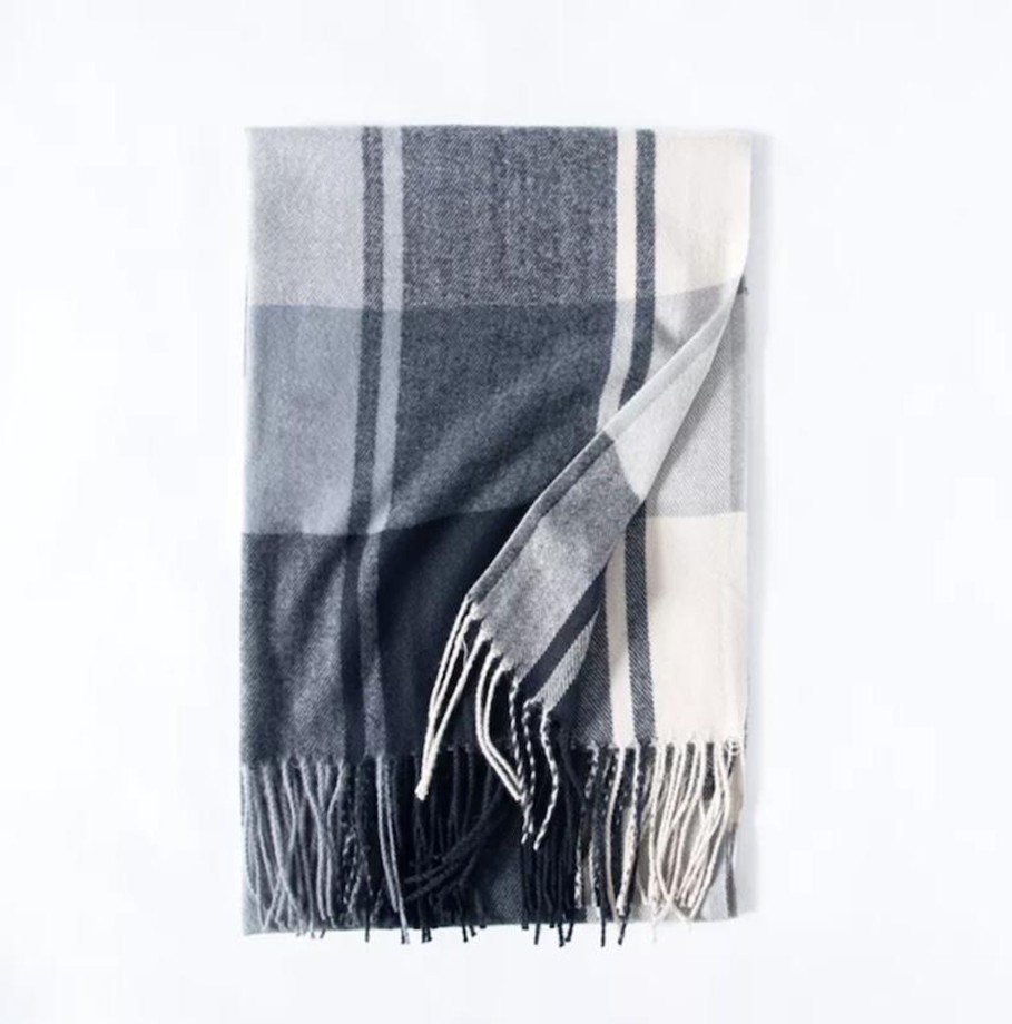 Women don't ask Hats, Gloves, & Scarves | Cosy Plaid Winter Scarf In Grey Tones- Don'T Ask Light Grey