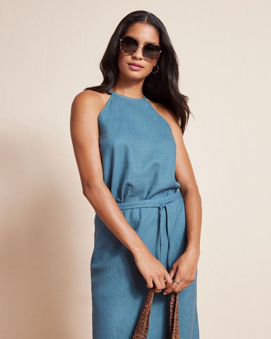 Women r.w. & co. Tops | Sleeveless Halter-Neck Linen Blouse Hydro