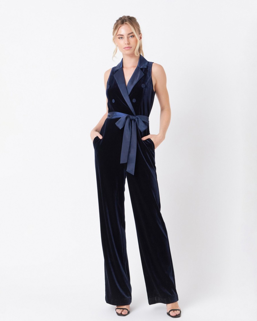 Women endless rose Dresses & Jumpsuits | Endless Rose - Sleeveless Velvet Jumpsuit Dark Blue