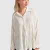 Women belle & bloom Blouses & Shirts | Belle & Bloom Serenade Velvet Plisse Shirt White