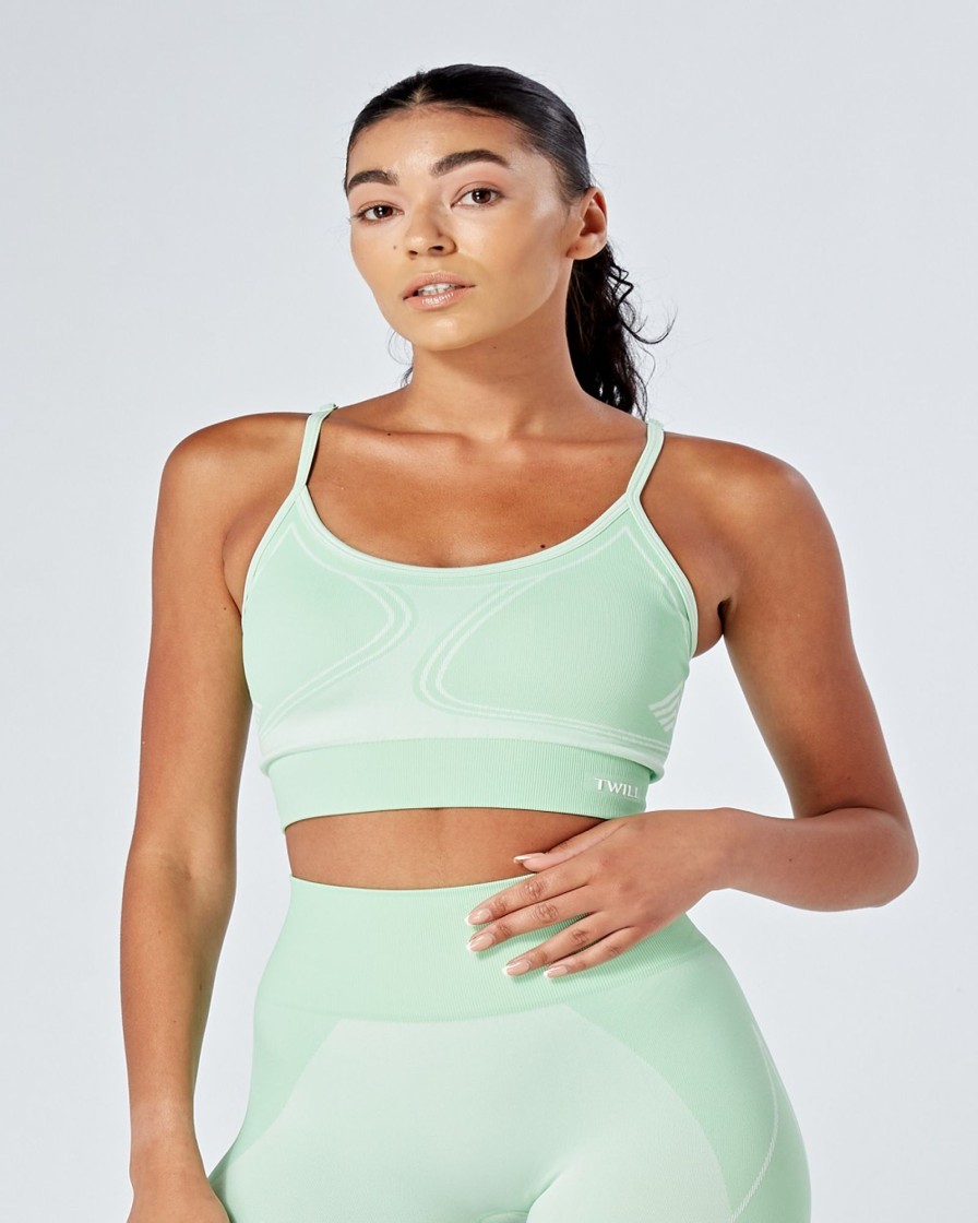 Women twill active Active Tops | Twill Active - Recycled Colour Block Body Fit Seamless Sports Bra - Green Light Green