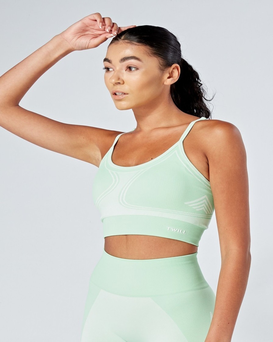 Women twill active Active Tops | Twill Active - Recycled Colour Block Body Fit Seamless Sports Bra - Green Light Green