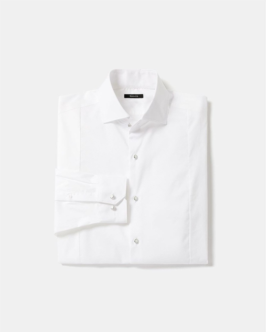 Men r.w. & co. Shirts | Tailored-Fit Solid Mixed-Media Dress Shirt Bright White