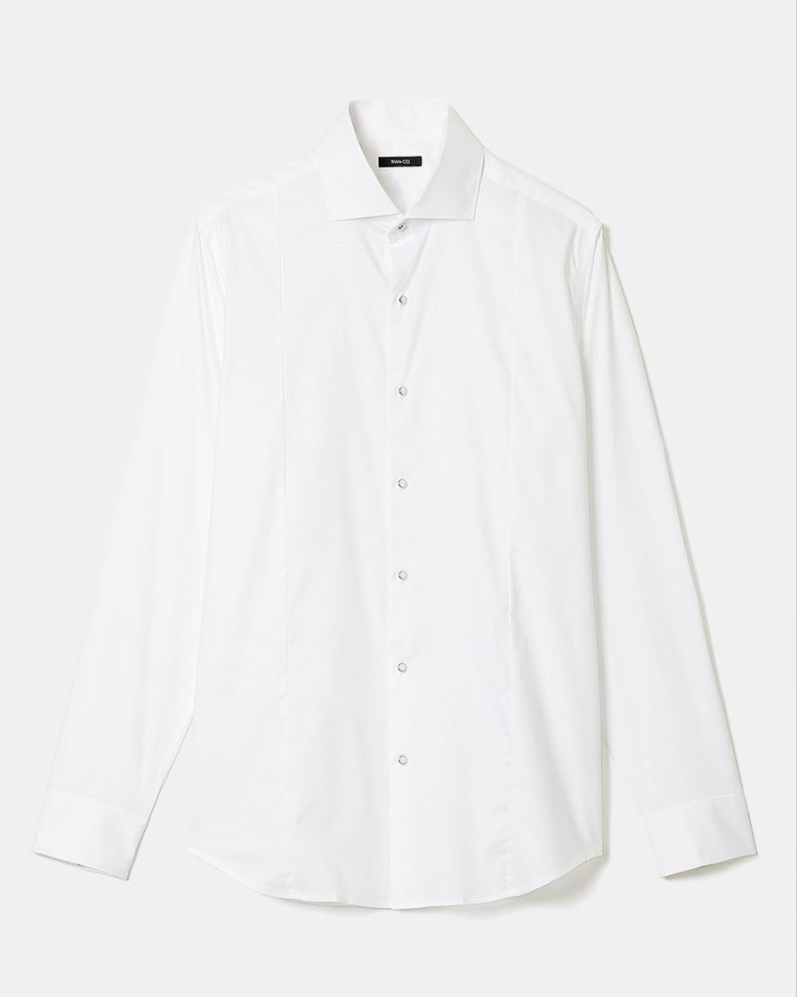 Men r.w. & co. Shirts | Tailored-Fit Solid Mixed-Media Dress Shirt Bright White