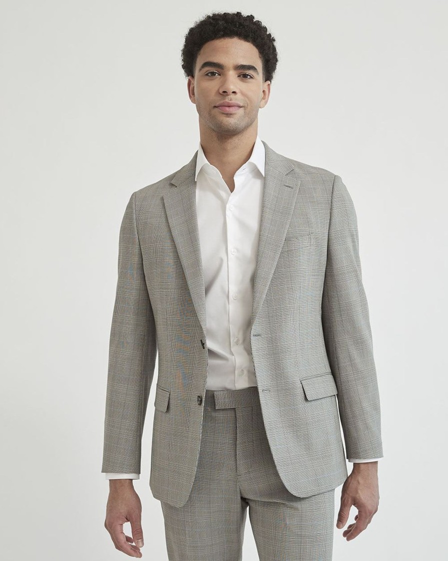 Men r.w. & co. Blazers | Tailored Fit Stretch Beige Checkered Suit Blazer Oxford Tan Multi