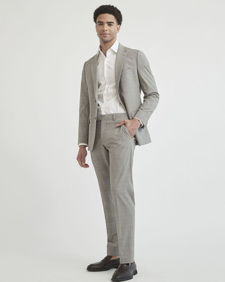 Men r.w. & co. Blazers | Tailored Fit Stretch Beige Checkered Suit Blazer Oxford Tan Multi