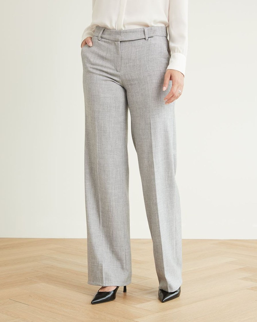 Women r.w. & co. Pants | Wide-Leg Mid-Rise Light Grey Pant Light Htr Grey-Sw