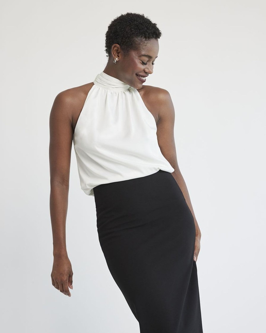 Women r.w. & co. Tops | Sleeveless Halter Satin Blouse Snow White