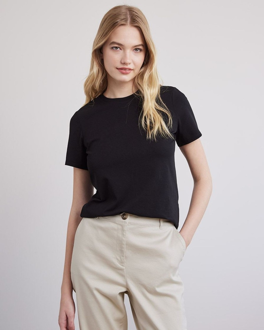 Women r.w. & co. Tops | Short-Sleeve Crew-Neck Classic Cotton Tee Black