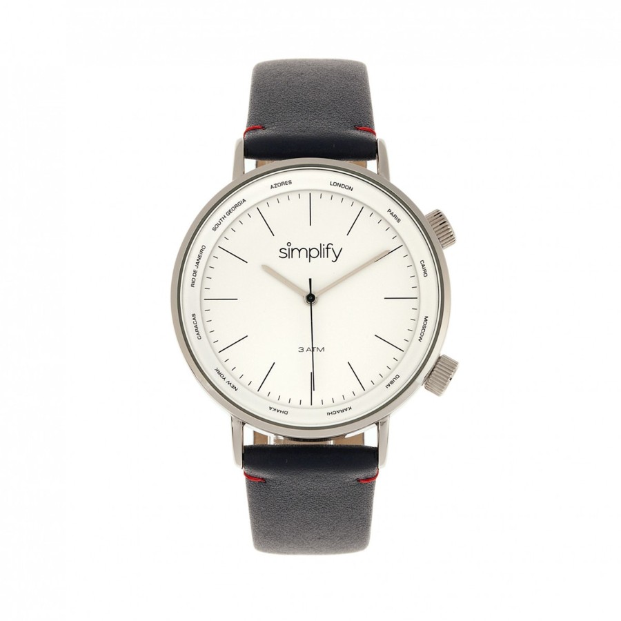 Women simplify Watches | Simplify - The 3300 Leather-Band Watch - Dark Brown/Grey Light Blue