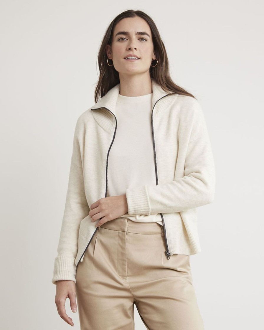 Women r.w. & co. Sweaters & Cardigans | Long-Sleeve Mock-Neck Zipped Cardigan Off White Mix