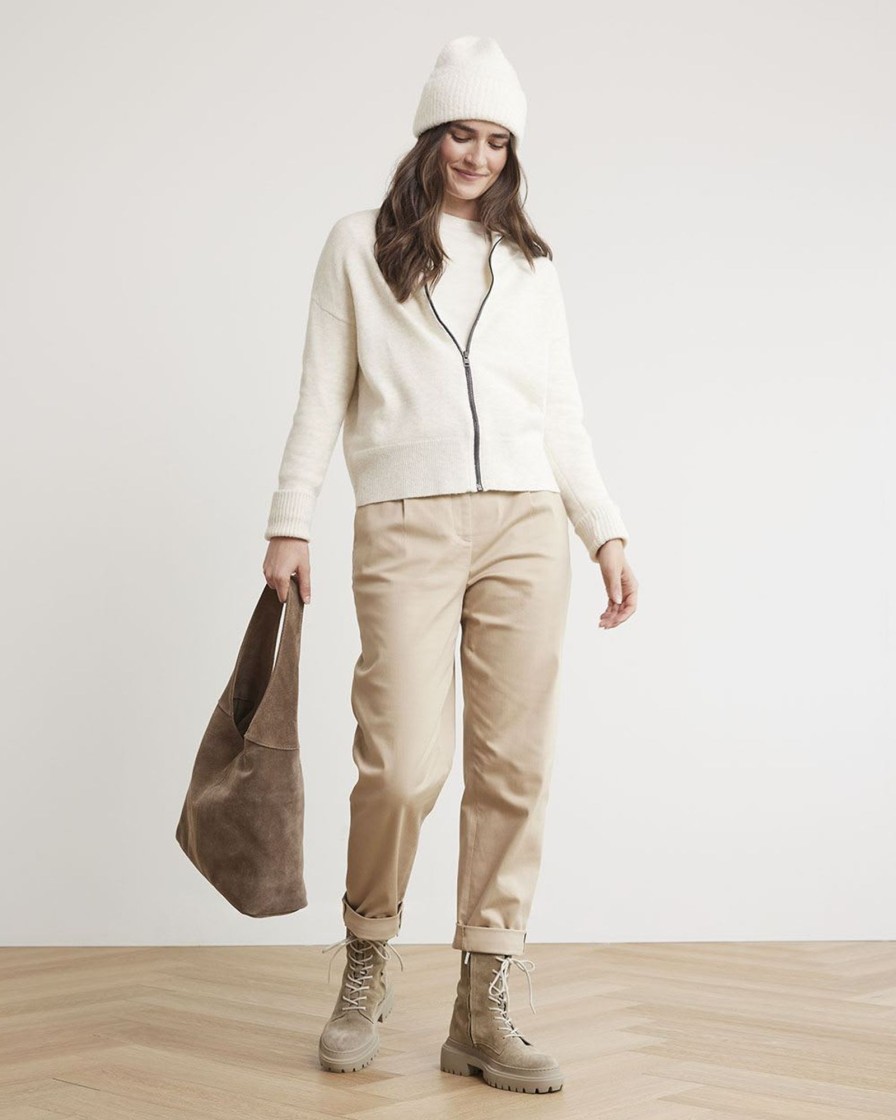 Women r.w. & co. Sweaters & Cardigans | Long-Sleeve Mock-Neck Zipped Cardigan Off White Mix