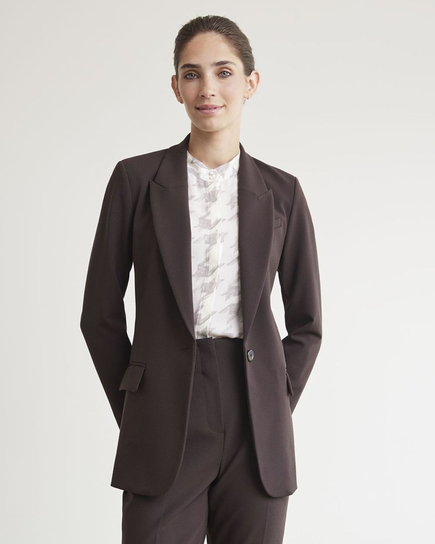 Women r.w. & co. Suits | Heavy Twill One-Button Loose Blazer Black Coffee