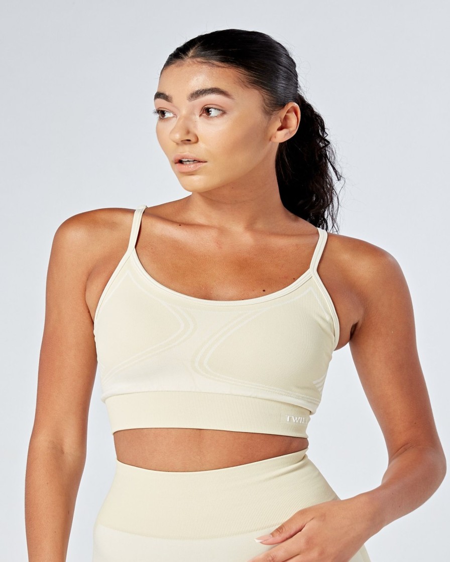 Women twill active Active Tops | Twill Active - Recycled Colour Block Body Fit Seamless Sports Bra - Stone Medium Beige