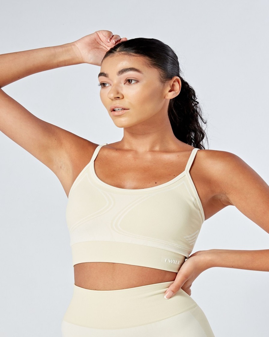 Women twill active Active Tops | Twill Active - Recycled Colour Block Body Fit Seamless Sports Bra - Stone Medium Beige