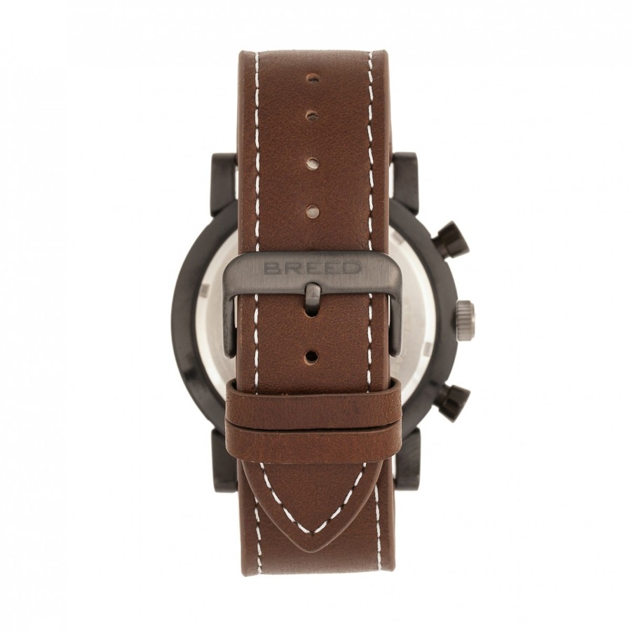 Men breed Watches | Breed - Ryker Chronograph Leather-Band Watch W/Date - Teal/Silver Medium Brown