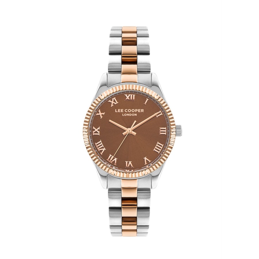 Women lee cooper Watches | Lee Cooper-Women'S Silver 35Mm Watch W/Pink Dial Dark Brown