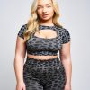 Women twill active Active Tops | Twill Active - Caneva Leopard Recycled Cut Out Crop Top - Grey Dark Grey