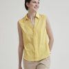 Women r.w. & co. Blouses & Shirts | Sleeveless Buttoned-Down Sateen Blouse Yellow Geo Multi