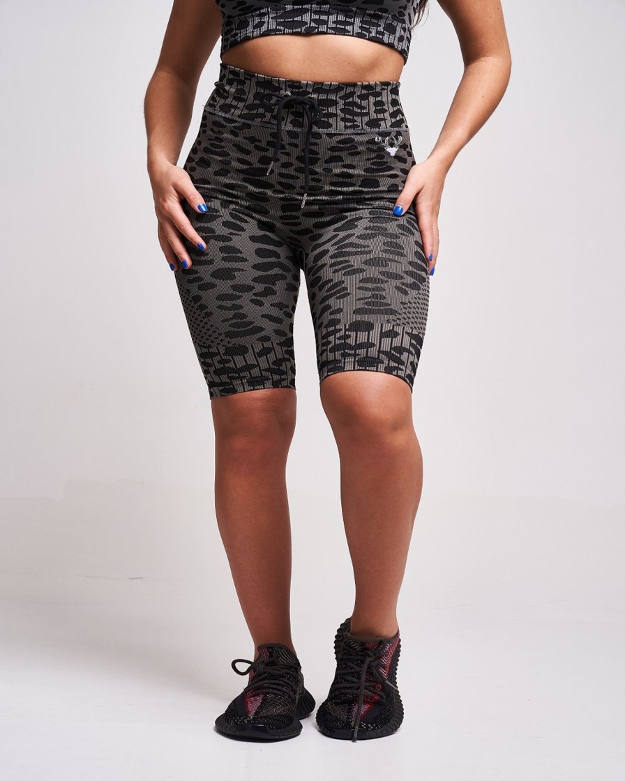 Women twill active Active Bottoms | Twill Active - Neva Recycled Leopard High Waisted Cycling Short - Grey Dark Grey