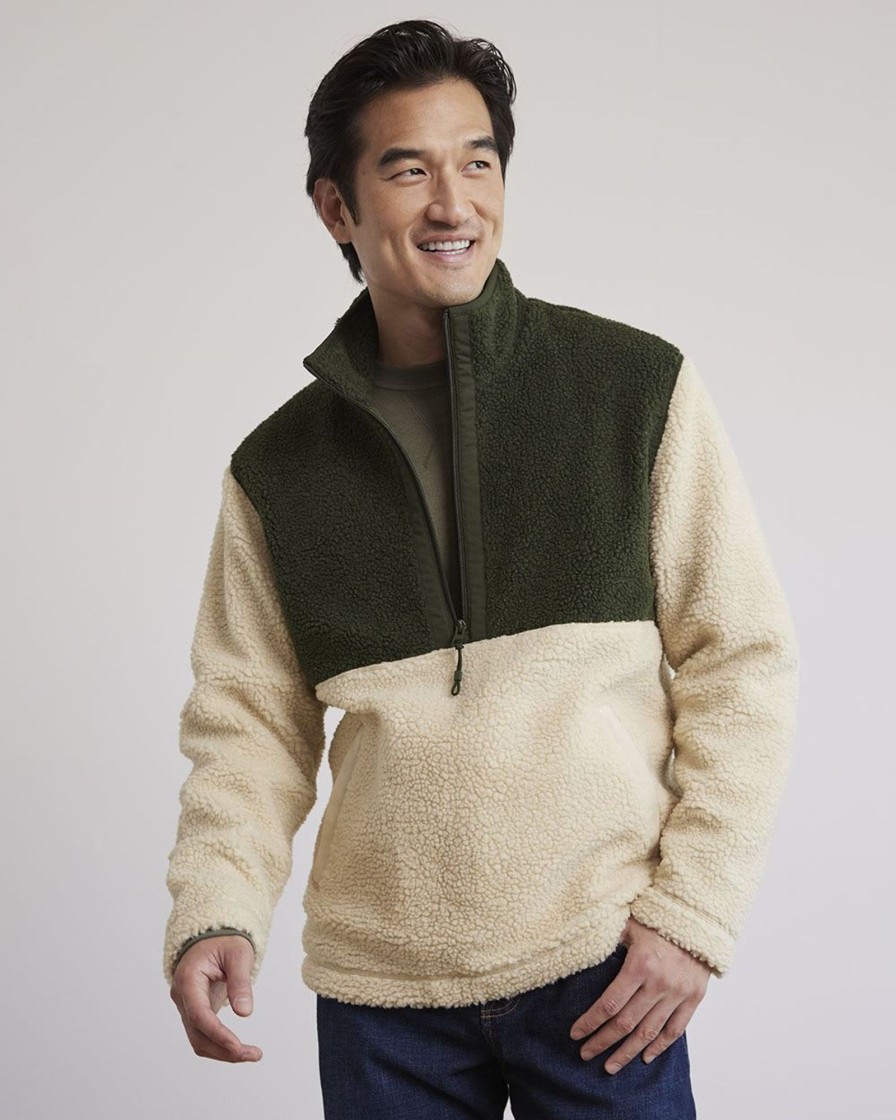 Men r.w. & co. Sweaters & Cardigans | Long-Sleeve Half-Zip Mock-Neck Sherpa Pullover Moss Field - Honey Cream