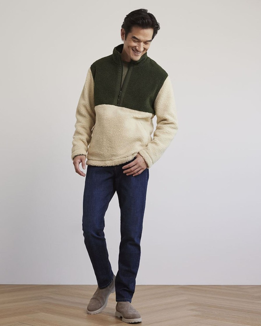 Men r.w. & co. Sweaters & Cardigans | Long-Sleeve Half-Zip Mock-Neck Sherpa Pullover Moss Field - Honey Cream