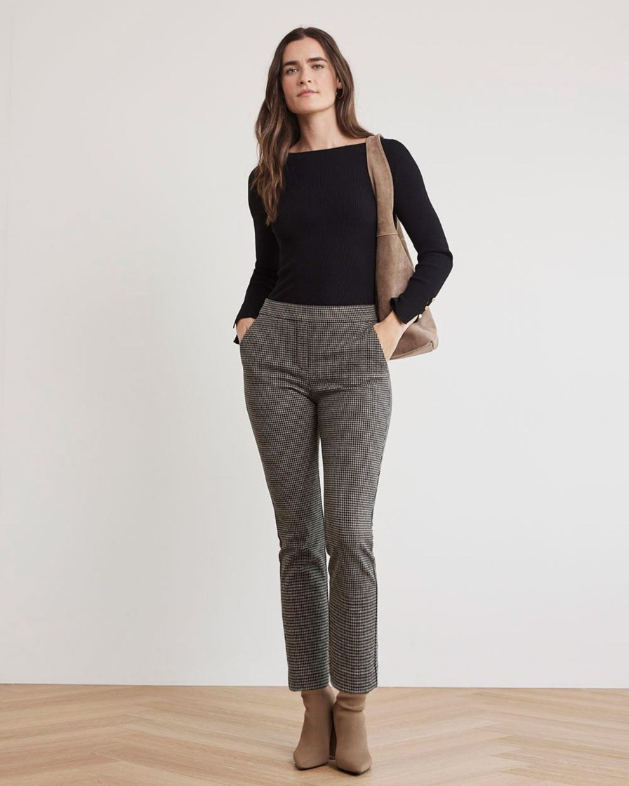 Women r.w. & co. Pants | Straight-Leg Mid-Rise Checkered Ankle Pant Cream Black Multi