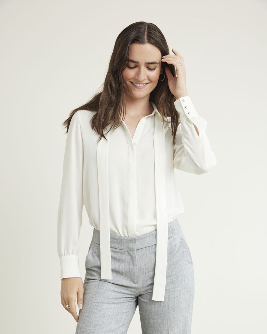 Women r.w. & co. Blouses & Shirts | Long-Sleeve Buttoned-Down Crepe Blouse Coconut Milk