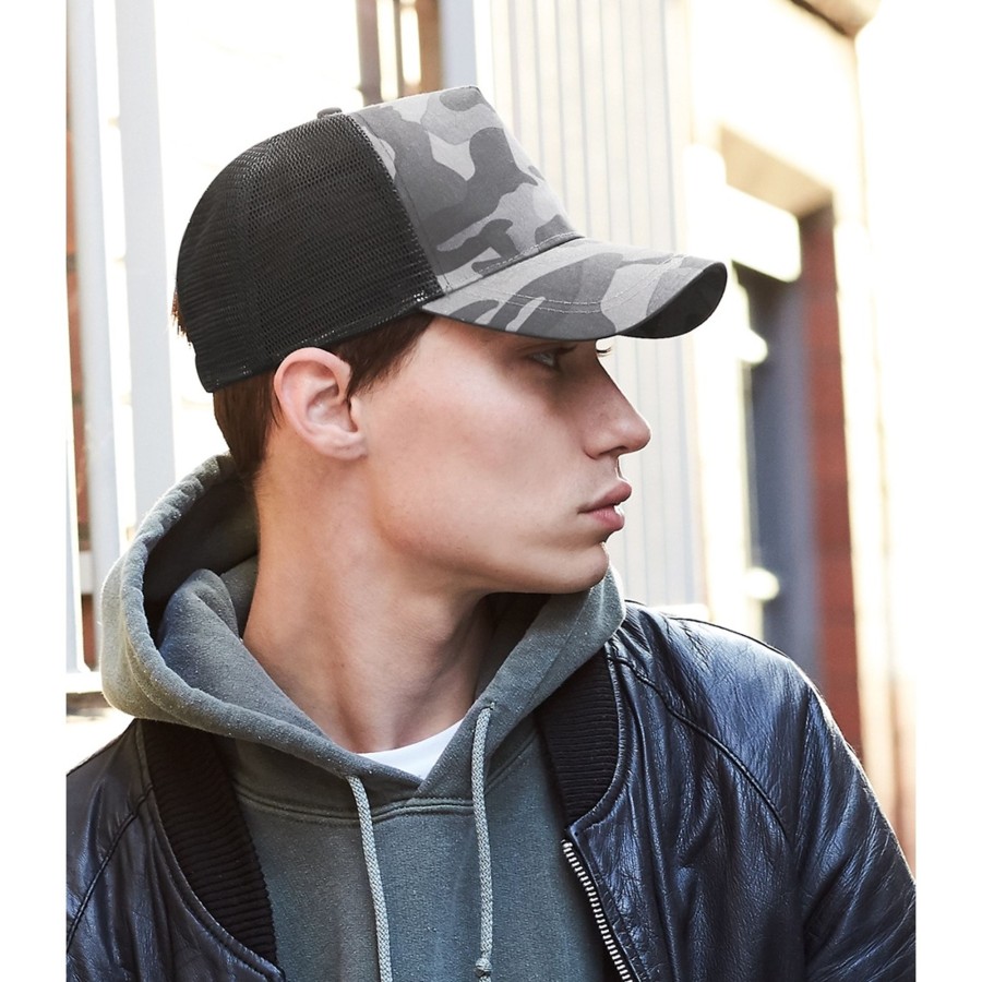 Men beechfield Scarves, Gloves & Hats | Beechfield - Retro Camouflage Snapback Trucker Cap Light Grey