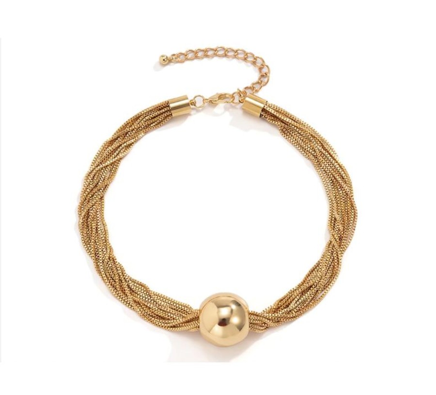 Women don't ask Jewelry | Tone Twisted Multi-Strand Ball Necklace- Don'T Ask Gold