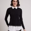 Women r.w. & co. Sweaters & Cardigans | Mix-Media Fooler Tunic With Shirt Collar Black