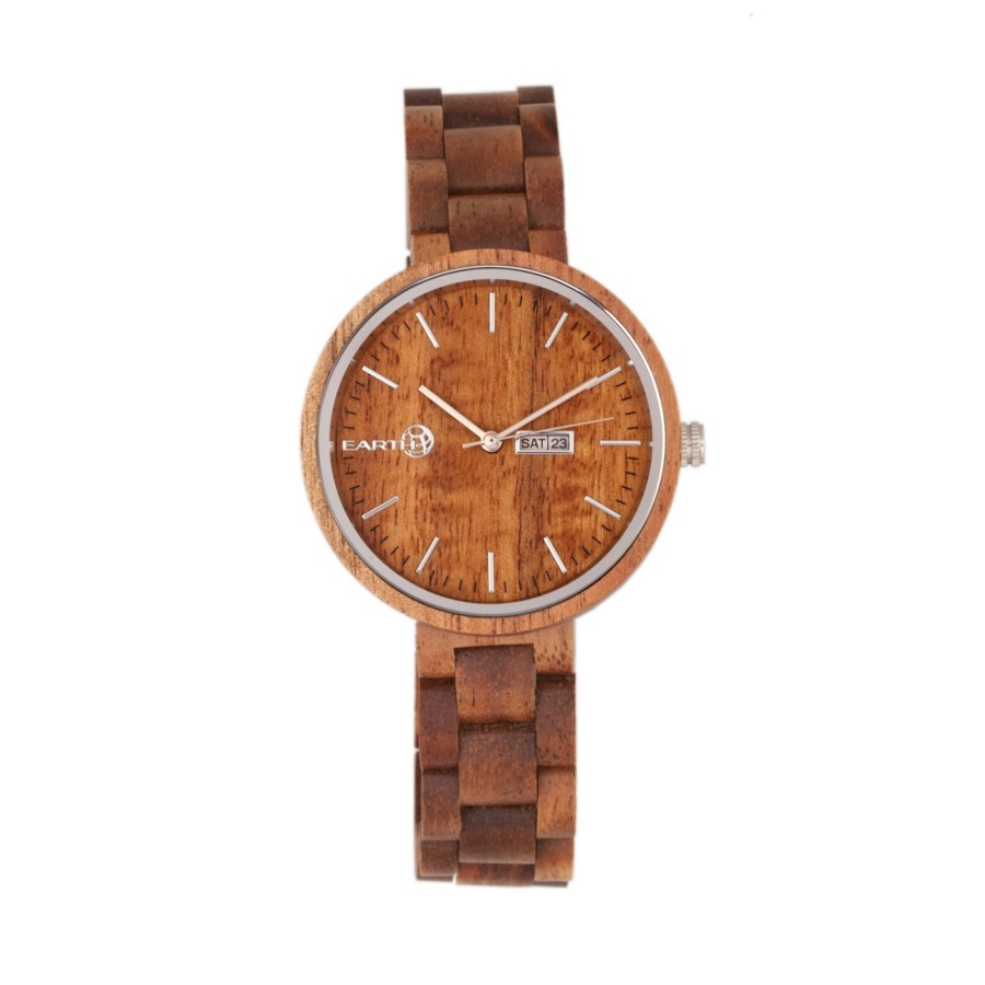 Women earth wood Watches | Earth Wood - Mimosa Bracelet Watch W/Day/Date - Dark Brown Medium Green