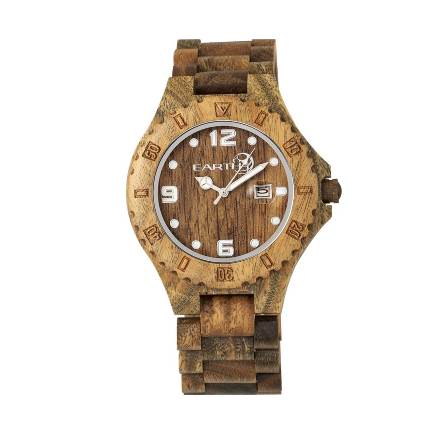 Women earth wood Watches | Earth Wood - Raywood Bracelet Watch W/Date - Khaki/Tan Medium Green