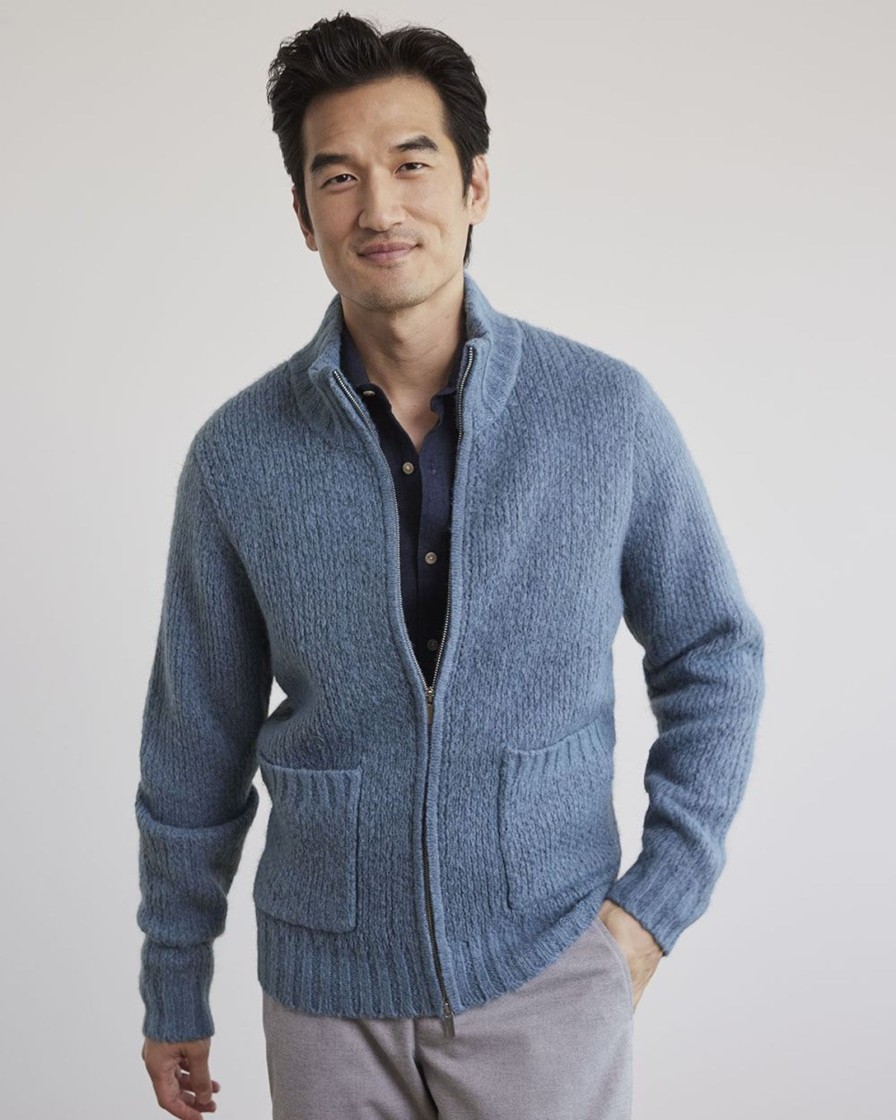 Men r.w. & co. Sweaters & Cardigans | Long-Sleeve Cardigan With Mock Neckline Cobalt Salt