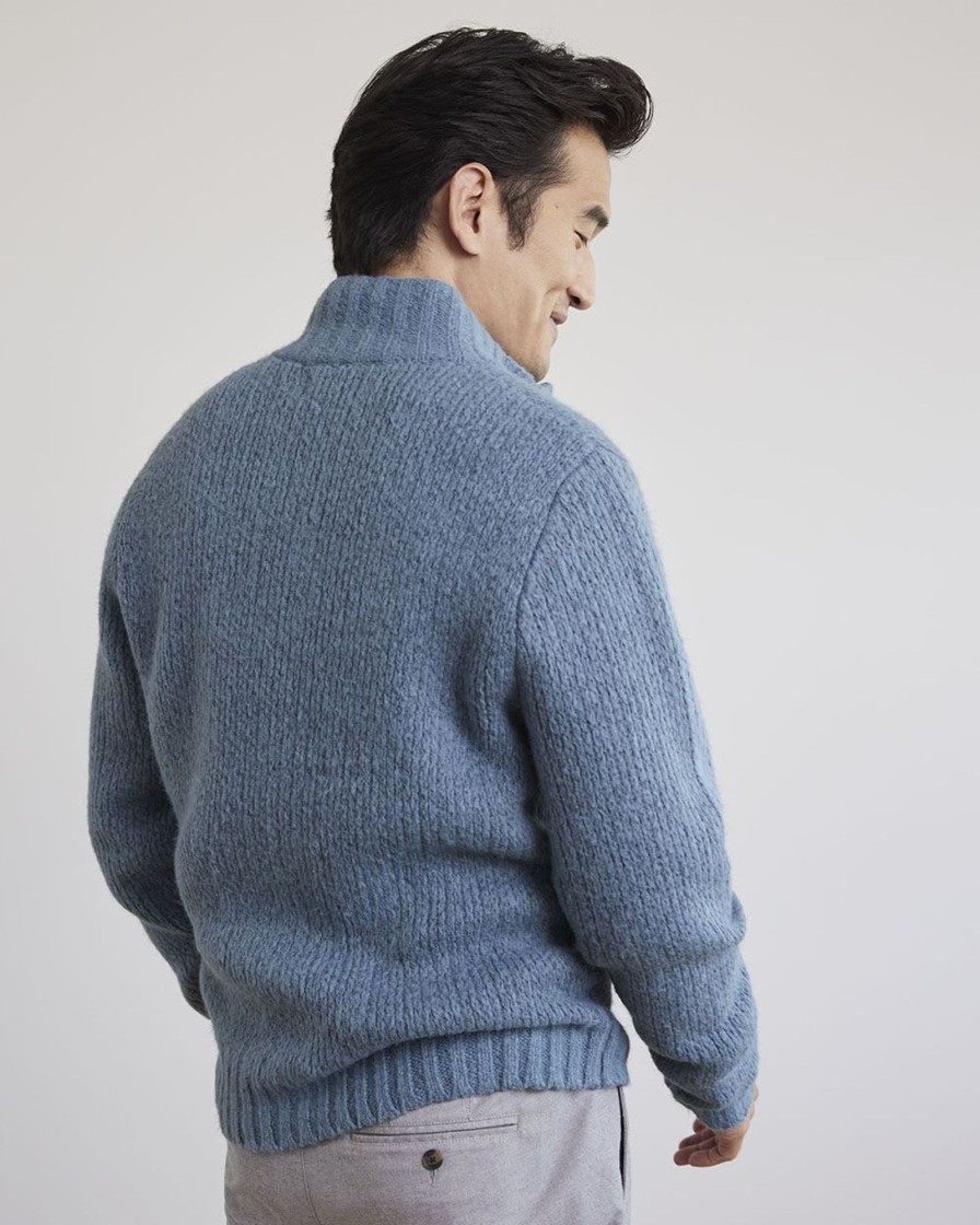 Men r.w. & co. Sweaters & Cardigans | Long-Sleeve Cardigan With Mock Neckline Cobalt Salt