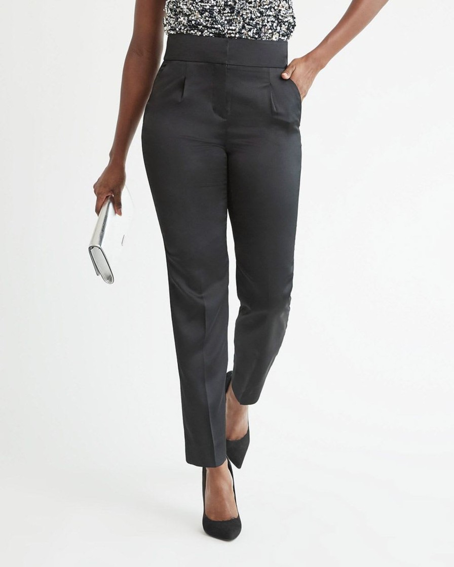 Women r.w. & co. Pants | Tapered-Leg High-Rise Satin Pant Black