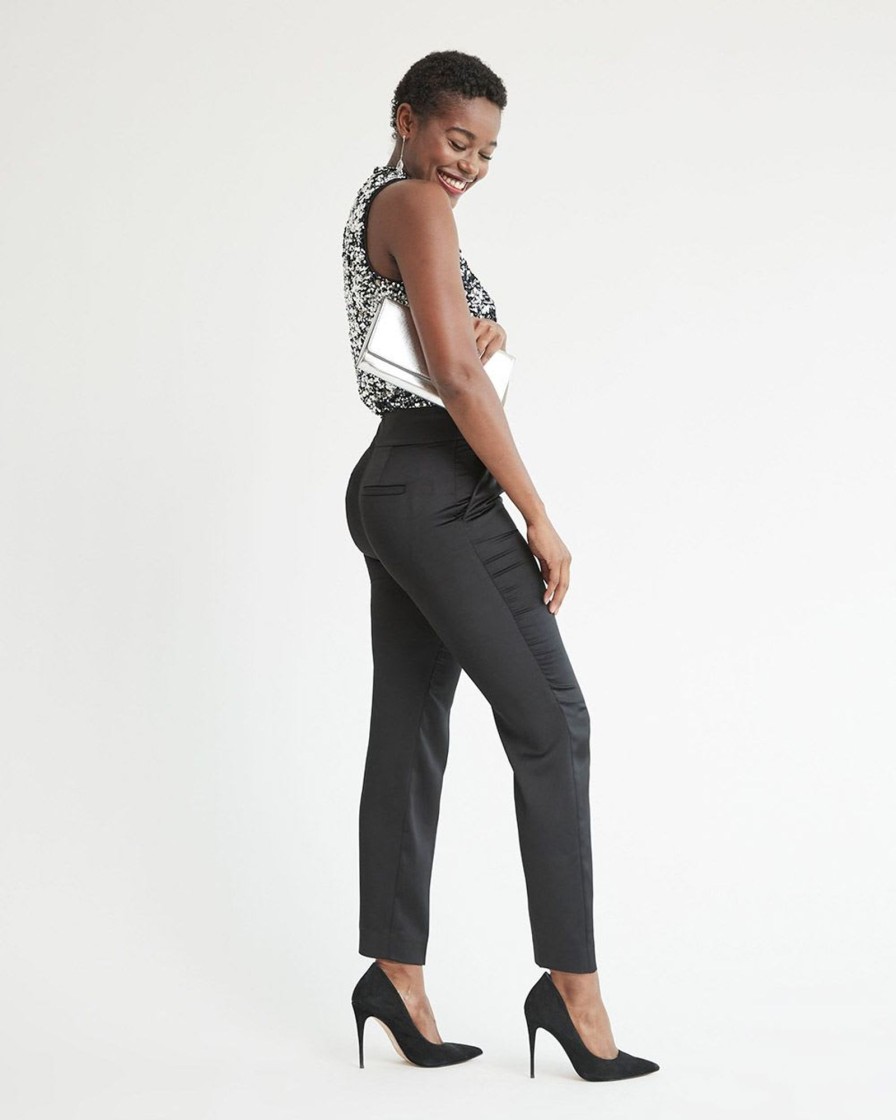 Women r.w. & co. Pants | Tapered-Leg High-Rise Satin Pant Black