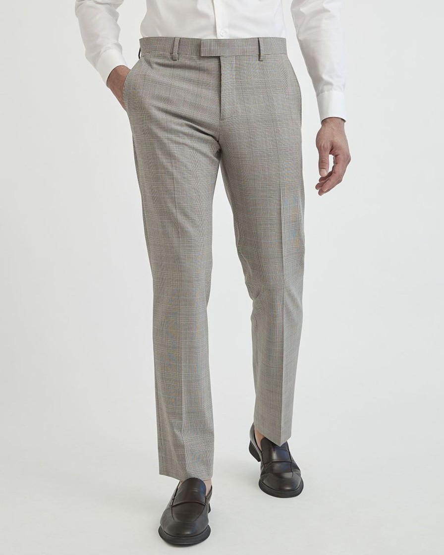 Men r.w. & co. Suits | Tailored Fit Stretch Beige Checkered Suit Pant Oxford Tan Multi