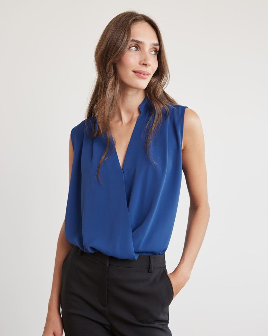 Women r.w. & co. Blouses & Shirts | Sleeveless Popover Wrap Twill Blouse Bering Sea