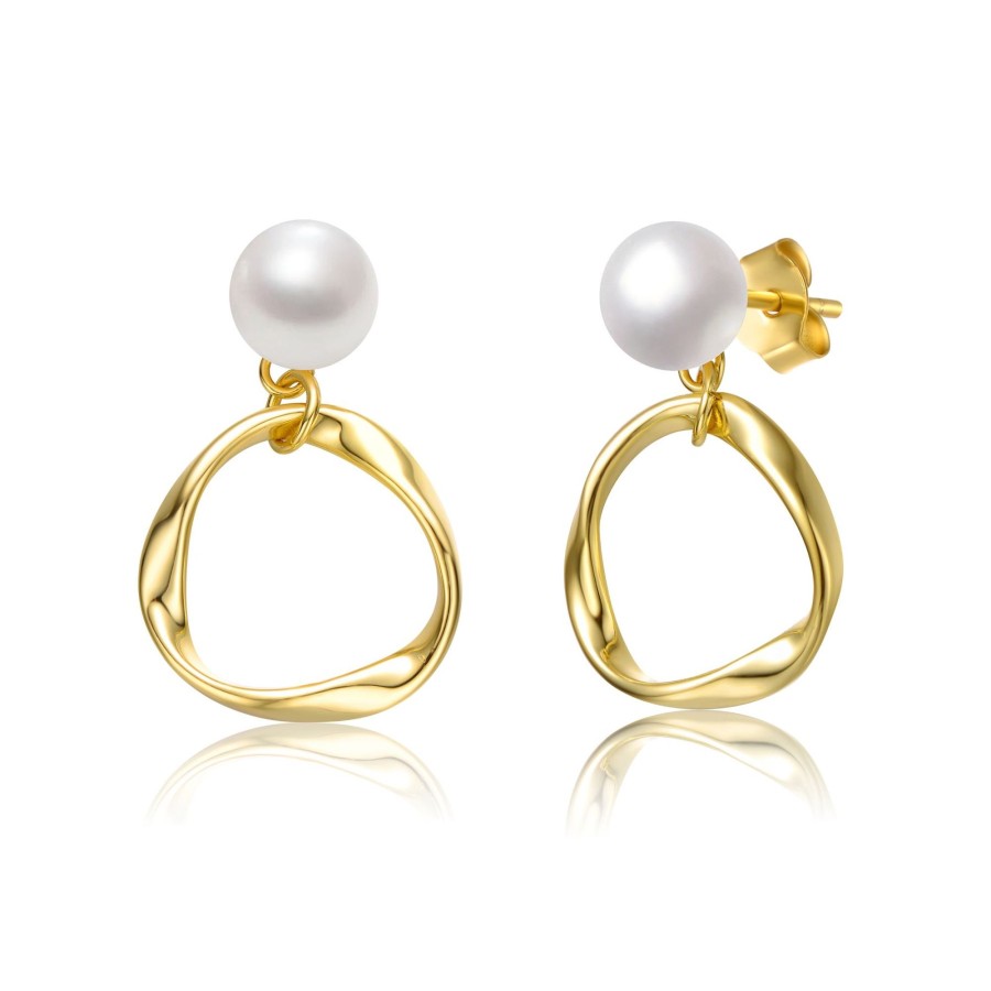 Women genevive Jewelry | Sterling Silver 14K Yellow Plated With White Pearl Twisted Eternity Circle Halo Double Drop Dangle Earrings Gold