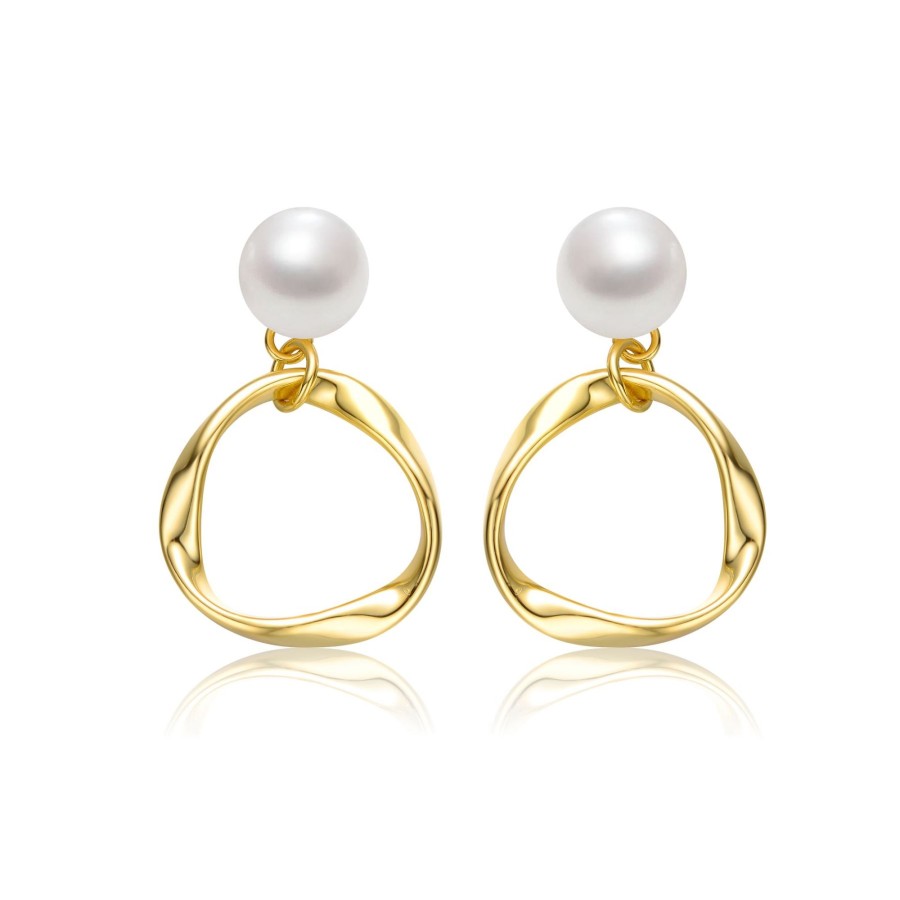 Women genevive Jewelry | Sterling Silver 14K Yellow Plated With White Pearl Twisted Eternity Circle Halo Double Drop Dangle Earrings Gold