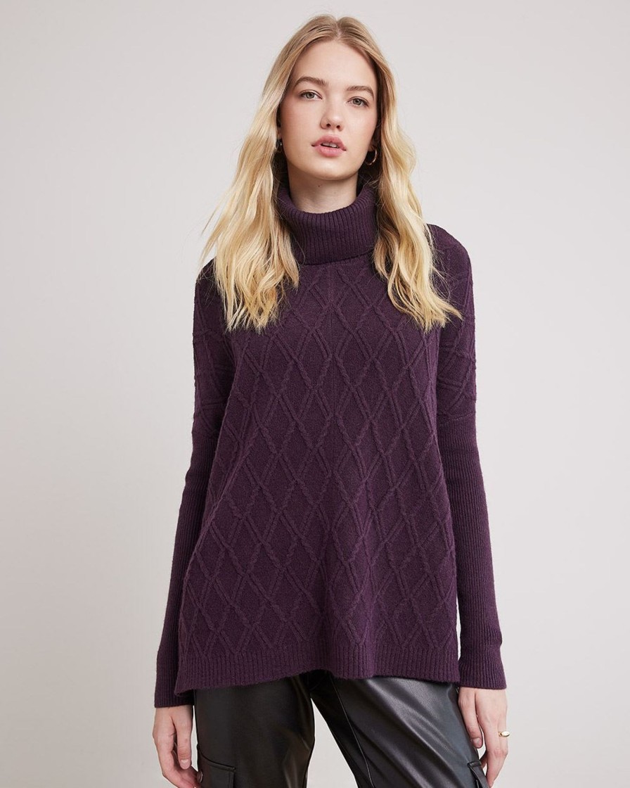 Women r.w. & co. Sweaters & Cardigans | Oversized Long-Sleeve Turtleneck Tunic Plum Perfect